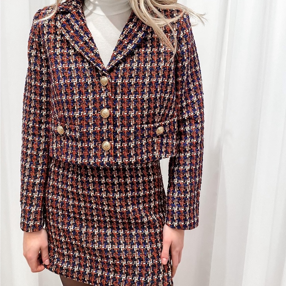 Adelyn Rae Multicolor Tweed Jacket and Skirt Set